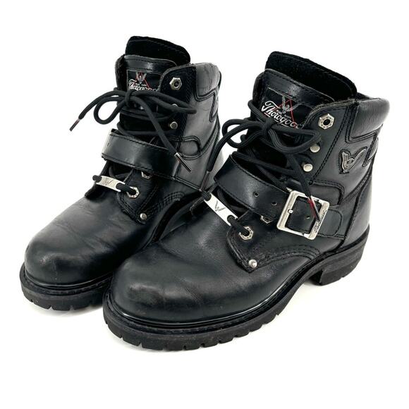 Thorogood Motorcycle Boots Size 10.5 Black Lace Up Leather Combat - Picture 1 of 10